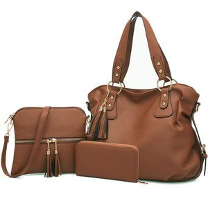 Large Tote Satchel Purse & Wallet Set, 3-Piece Hobo Bag Combo